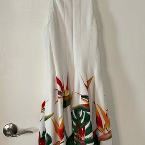 Calvin Klein White Midi Dress with Tropical Multicolor Print